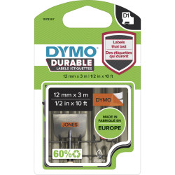 DYMO D1 DURABLE LABELLING TAPE Cassetes Black on Orange 12mmx3m