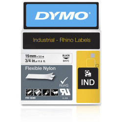 DYMO RHINO INDUSTRIAL LABEL TAPE Flexible Nylon 19mm x 35m WHITE