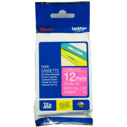 BROTHER TZEMQP35 PTOUCH TAPE 12mmx5mt White On Berry Pink