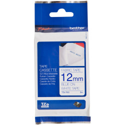 BROTHER TZEFA3 PTOUCH TAPE 12mmx3mt Blue On White Fabric