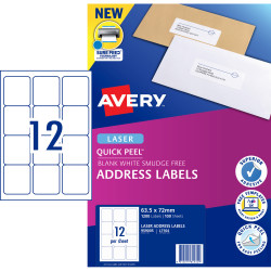 AVERY L7164 MAILING LABELS Laser 12/Sht 63.5x72mm 100 Sheets