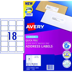 AVERY L7161 MAILING LABELS Laser 18/Sht 63.5x46.6mm 100 Sheets
