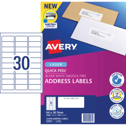 AVERY L7158 MAILING LABELS Laser 30/Sht 64x26.7mm Address 100 Sheets