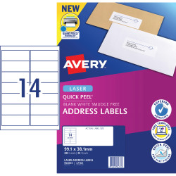 AVERY L7163 MAILING LABELS Laser 14/Sht 99.1x38.1mm 20 Sheets