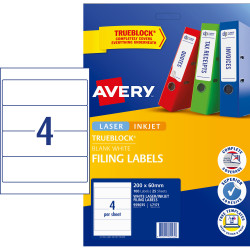 AVERY L7171 FILING LASER LABEL Lever Arch Spine 200x60mm Wht 25 Sheets