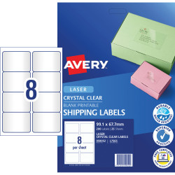 AVERY L7565 CLEAR LASER LABELS Quick Peel  8/Sht 99.1x67.7mm 25 Sheets
