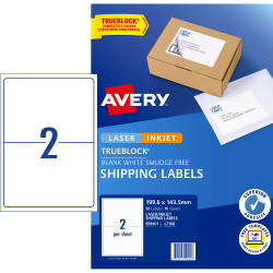 AVERY INTERNET SHIPPING LABELS L7168 2L/P/Sht 199.6x143.5mm Pack of 20 Laser Labels