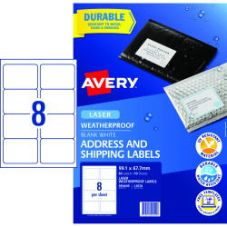 Avery Weatherproof Shipping Laser Labels L70707 99.1x67mm White 80 Labels, 10 Sheets