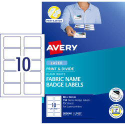 AVERY L7427 BADGE LABEL Fabric Name Badge 10up 88x52mm Pack of 15