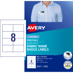 AVERY L4718 FABRIC NAME LABELS 8/Sht 86.5x55.5 Acetate Silk 15 Sheets