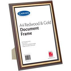 CARVEN CERTIFICATE FRAME A4 Redwood/Gold Wall Mountable