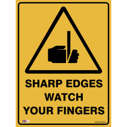 SAFETY SIGNAGE - WARNING Sharp Edges Watch Fingers 450mmx600mm Metal