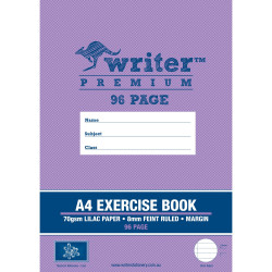 WRITER PREMIUM EXERCISE BOOK A4 96 Page Lilac Paper PACK OF 10