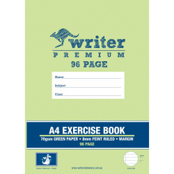 WRITER PREMIUM EXERCISE BOOK A4 96 Page Green Paper PACK OF 10