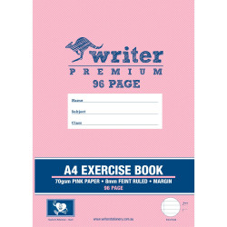 WRITER PREMIUM EXERCISE BOOK A4 96 Page Pink Paper PACK OF 10