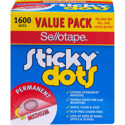 Sellotape Sticky Dots Permanent Adhesive Dots Clear Value Pack - 1600 Dots