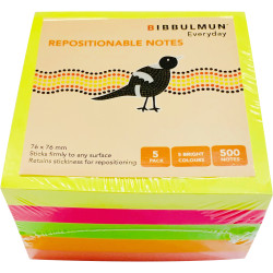 BIBBULMUN STICKY NOTES 76X76mm Assorted Pack of 5
