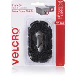 VELCRO® BRAND HOOK & LOOP Dots Stick On 22mm 40 Dots Black