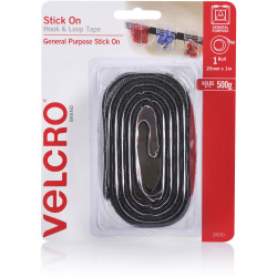 VELCRO® BRAND HOOK & LOOP Tape Stick On 25Mm X 1M Black