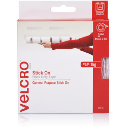 VELCRO® BRAND Stick On Hook Only 25Mm X 5M White