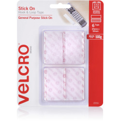 VELCRO® BRAND HOOK & LOOP Tape Stick On 25Mm X 50Mm White Pack of 6