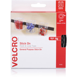VELCRO® BRAND HOOK & LOOP Tape Stick On 25Mm X 2.5M Black