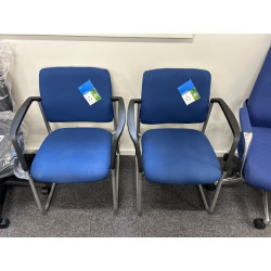 Buro Lindis Sled Base Chair  Arms Silver Powdercoated Frame Blue Fabric Seat and Back - 2 Pack bundle 