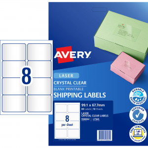 Avery Crystal Clear Laser Address Label 8UP 99.1x67.7mm Pack of 10