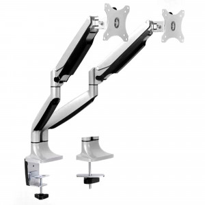 EMA10 Series Dual Monitor Arm Slim Aluminium with Cable Channel Silver and Black
