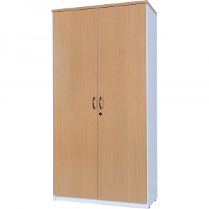 Logan Storage Cupboard Hinged  Doors 900W x 450D x 1800mmH  White and Oak