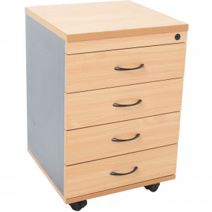Rapidline Melamine Mobile Pedestal 4 Personal Drawer  Beech and Ironstone