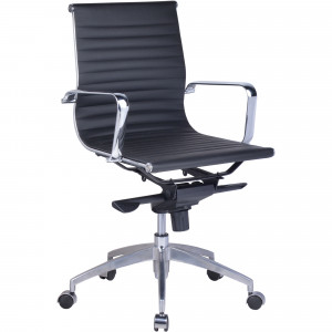 PU605M Medium Back Executive  Chair Chrome Base and Arms Black PU Seat and Back
