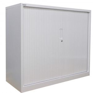 Steelco Tambour Door Cupboard 900W x 463D x 1200mmH Silver Grey