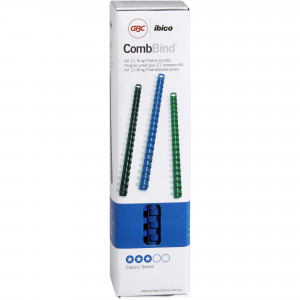 GBC PLASTIC BINDING COMB 10mm 21 Ring 65 Sheets Capacity Blue Pack of 100