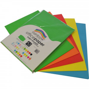 RAINBOW 80GSM OFFICE PAPER A3 5 Brights Assorted Pack of 100