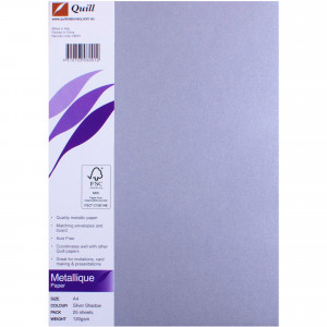 QUILL A4 METALLIQUE PAPER 120gsm Silver Shadow Pack of 25