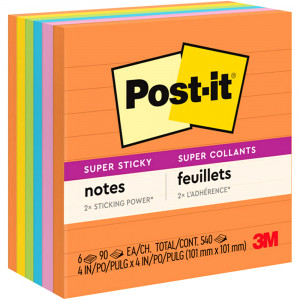 POST-IT 675-6SSUC SUPER STICKY Ultra Colour Lined 98x98 Asstd