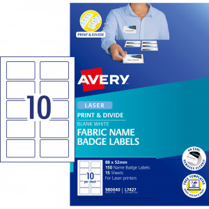 AVERY L7427 BADGE LABEL Fabric Name Badge 10up 88x52mm Pack of 15