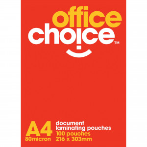 OFFICE CHOICE LAMINATING POUCH A4 80 Micron Box of 100