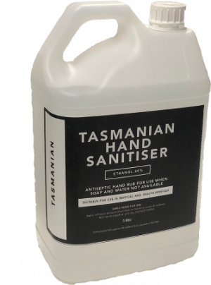 PHOS ESSENTIAL TASMANIAN MADE HAND SANITISER  - 80% ethanol hand sanitiser - REFILL BOTTLE (No Pump) - 5 LITRE 