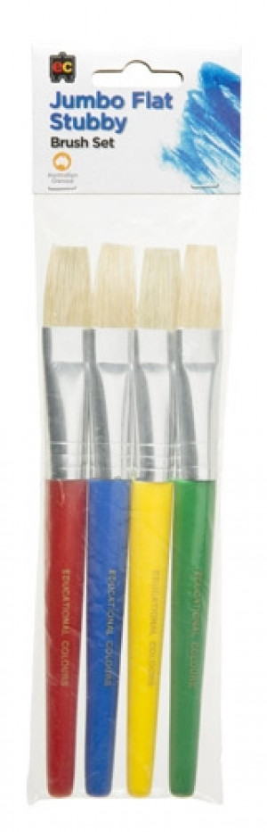 EDUCATIONAL COLOURS JUMBO STUBBY FLAT BRISTLE BRUSH SET OF 4