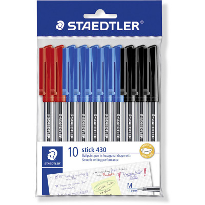 STAEDTLER BALLPOINT PEN Stick 430 Medium Assorted Pack of 10