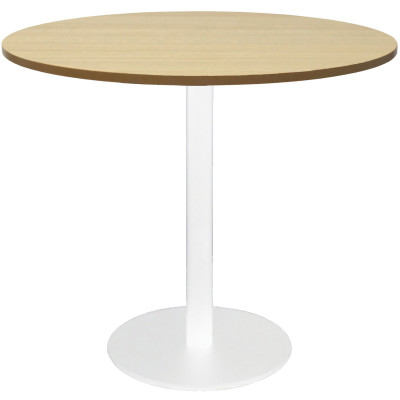 RAPIDLINE CIRCULAR MEETING TABLE 900mm Dia Disc Base Natural Oak with White Satin