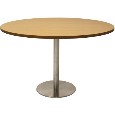 RAPIDLINE CIRCULAR MEETING TABLE 600mm Dia DISC BASE Natural Oak Stainless Steel