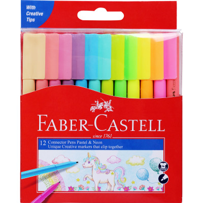 Faber-Castell Connector Marker Assorted Pastel Pack of 12
