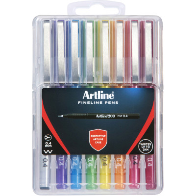 Artline 200 Fineliner Pen 0.4mm Hard Case Assorted Pack Of 8