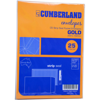 CUMBERLAND RETAIL ENVELOPE C5 229x162 Strip Seal Gold 85g Pack of 25