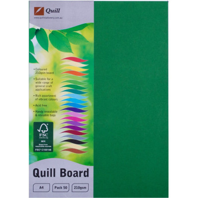 Quill Board 210GSM A4 Emerald Pack 50