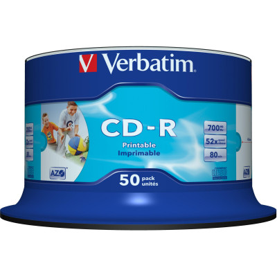 VERBATIM RECORDABLE CD'S CD-R 80min 52X IJ Prntbl Pk50