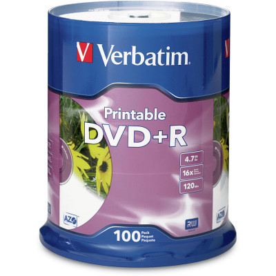 VERBATIM RECORDABLE DVD DVD+R 4.7GB IJ Printable Pk100 **SPECIAL ORDER ** Order qty of 4s 